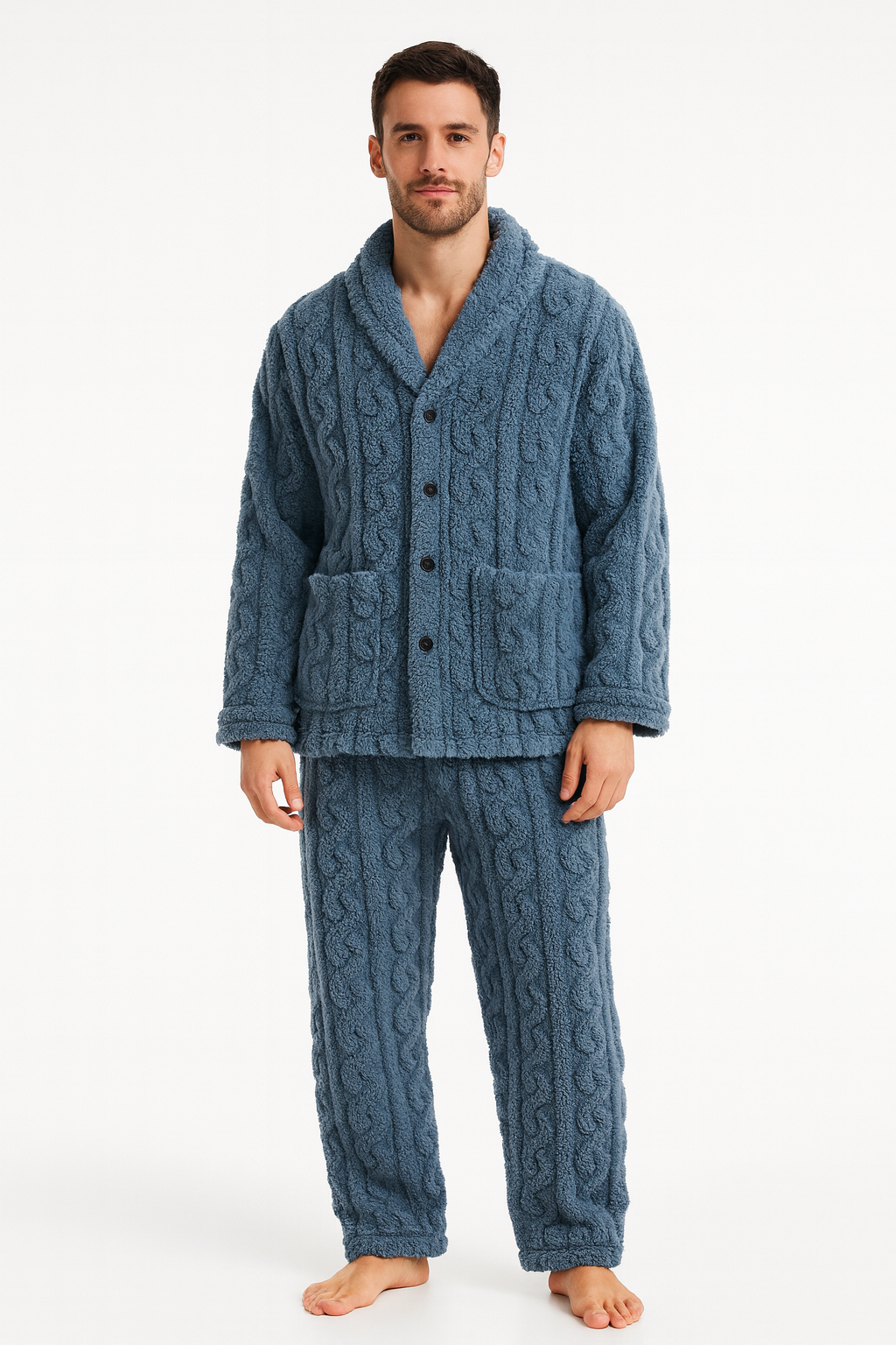 Pyjama Homme “Le Nébuleux” – Ensemble Polaire Tricoté Chaud et Confort Hiver