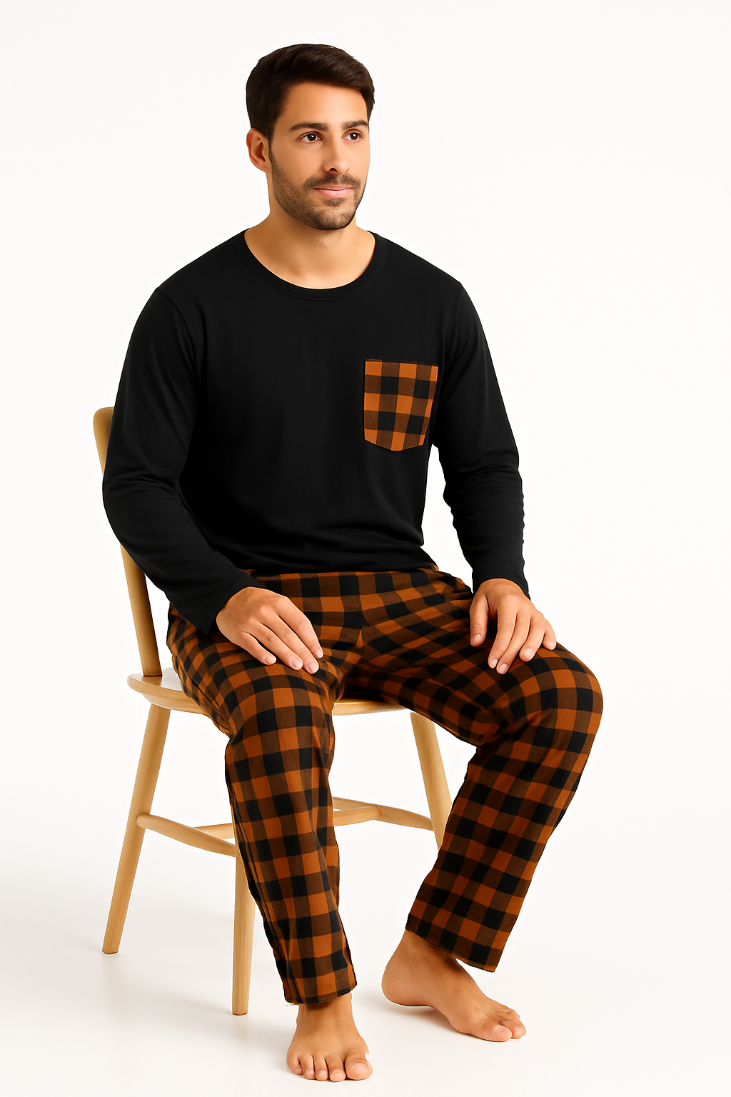 Pyjama Homme “Carreaux Confort” – Ensemble Hiver Chaud en Flanelle à Carreaux