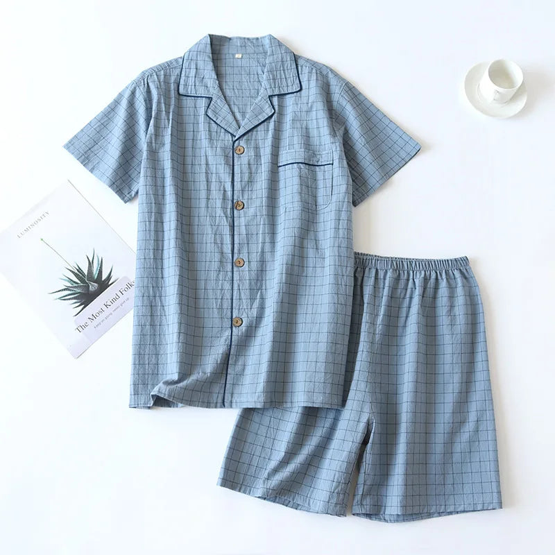 Pyjama Homme Coton “Carreaux Minima d’Été” – Ensemble Léger & Respirant, Style Classique