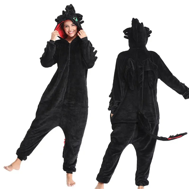 Kigurumi Dragon “Nuit d’Obsidienne” – Pilou Pilou Adulte, Hiver Chaud & Enveloppant