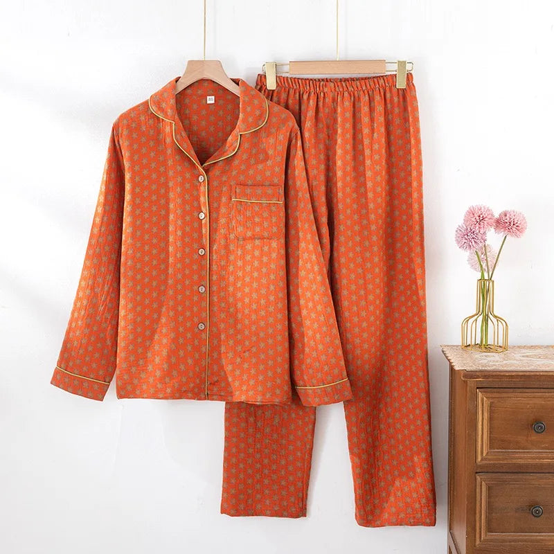 Pyjama Femme “Éclat Douillet” – Ensemble Long en Coton Gaufré