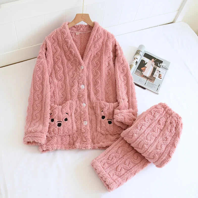 Pyjama Femme & Homme “Polaire Tricoté” – Ensemble Hiver en Peluche Douce
