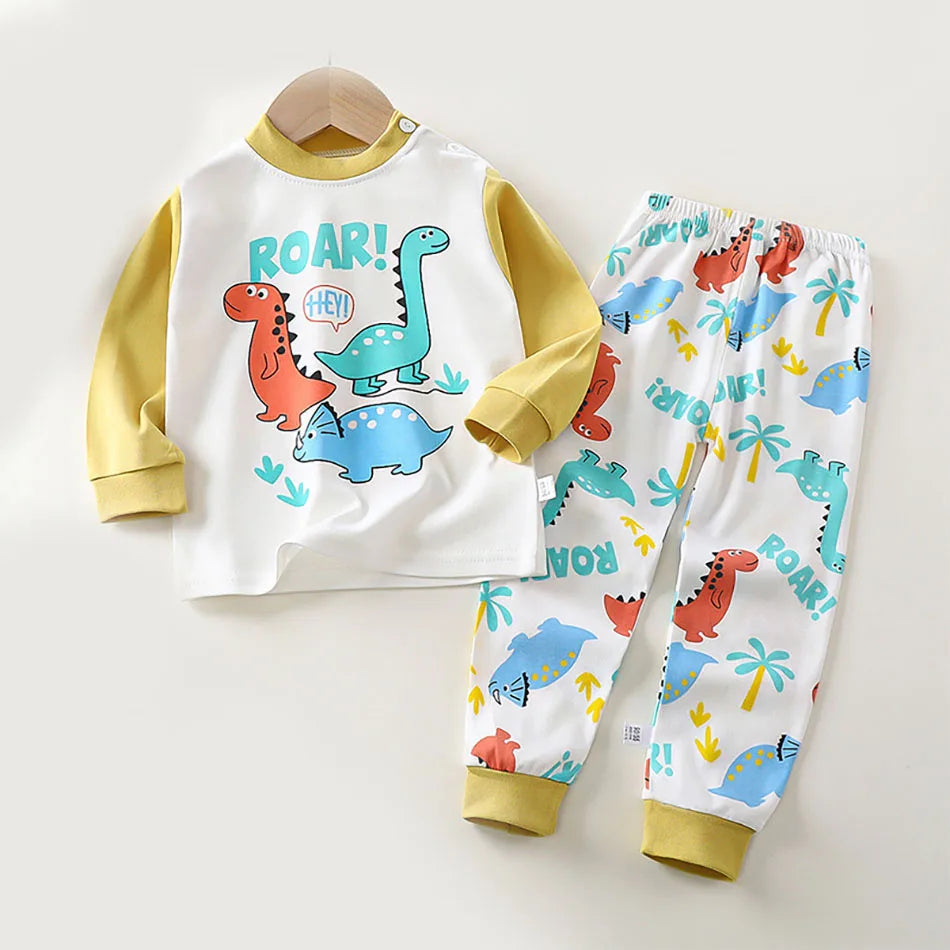 Pyjama Bébé & Enfant “Dino Cocoon” – Ensemble Automne/Hiver en Coton Doux, Imprimé Dinosaures