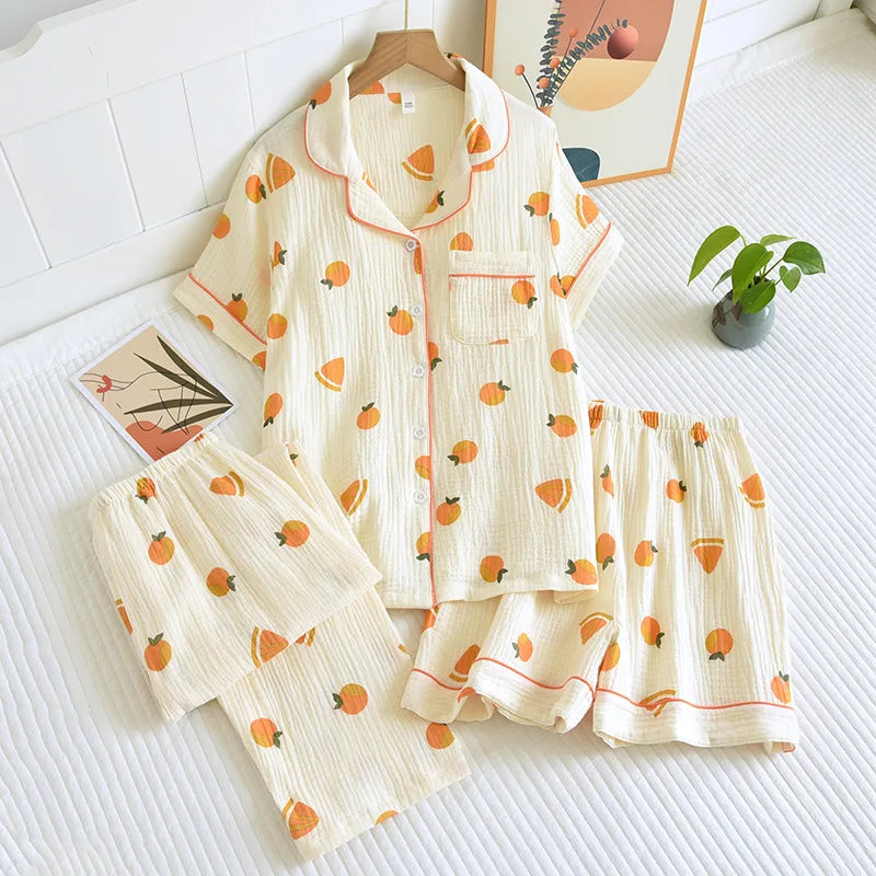 Pyjama Femme “Éclats d’Herbe” – Ensemble 2 ou 3 pièces Élégant en Coton Brodé, Léger & Respirant