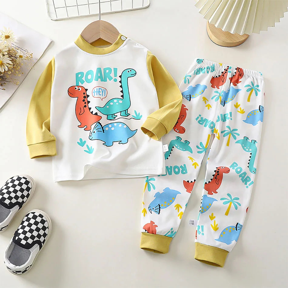 Pyjama Bébé & Enfant “Dino Cocoon” – Ensemble Automne/Hiver en Coton Doux, Imprimé Dinosaures