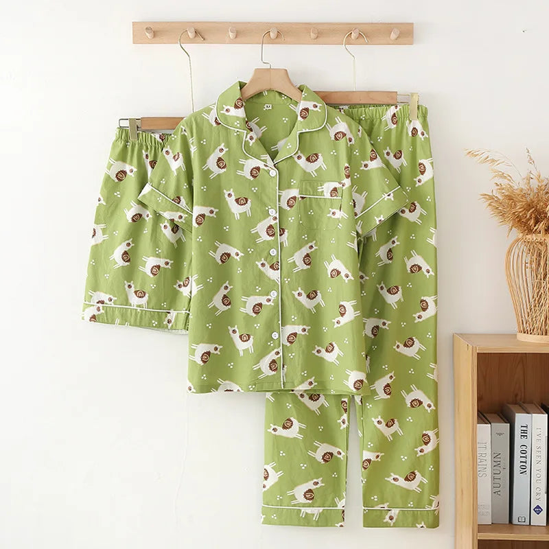 Pyjama Femme “Sieste Graphique” – Ensemble 2-en-1 en Gaze de Coton Doux & Respirant