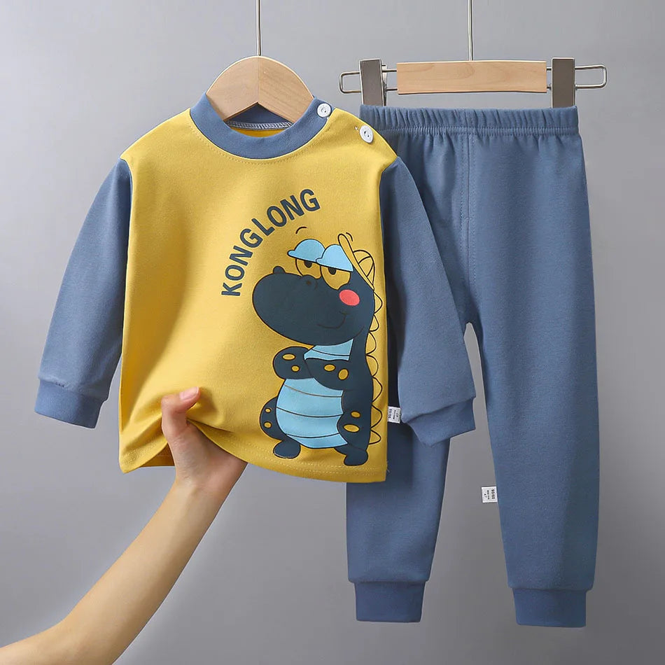 Pyjama Bébé & Enfant “Dino Cocoon” – Ensemble Automne/Hiver en Coton Doux, Imprimé Dinosaures