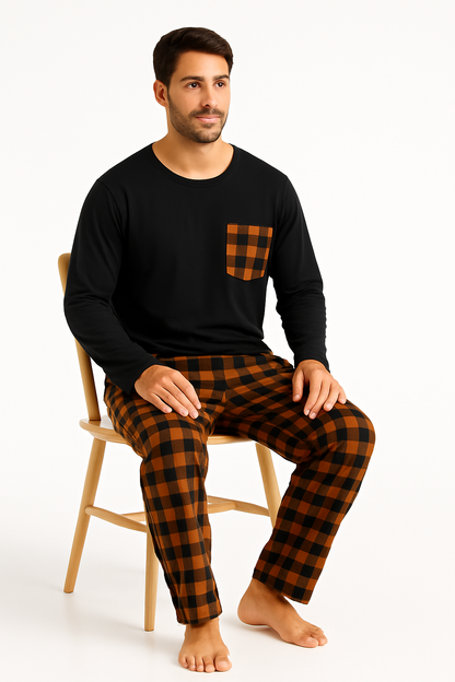 Pyjama Homme “Carreaux Confort” – Ensemble Hiver Chaud en Flanelle à Carreaux