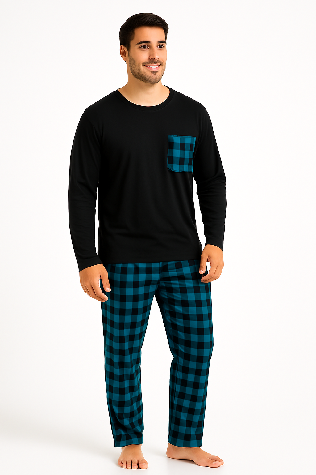 Pyjama Homme “Carreaux Confort” – Ensemble Hiver Chaud en Flanelle à Carreaux