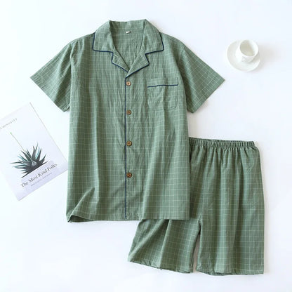 Pyjama Homme Coton “Carreaux Minima d’Été” – Ensemble Léger & Respirant, Style Classique