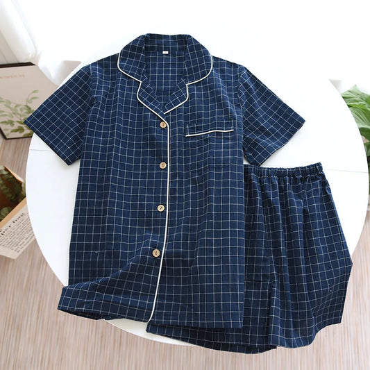 Pyjama Homme Coton “Carreaux Minima d’Été” – Ensemble Léger & Respirant, Style Classique