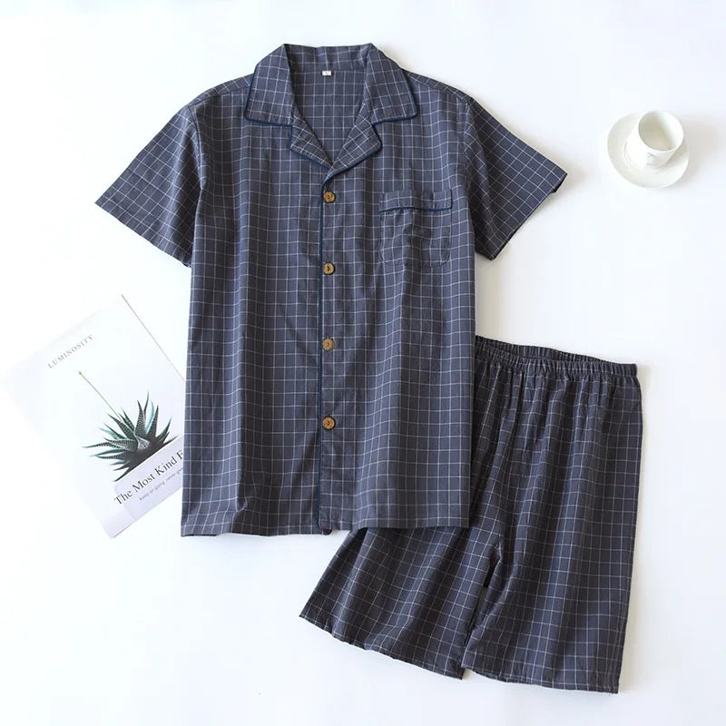 Pyjama Homme Coton “Carreaux Minima d’Été” – Ensemble Léger & Respirant, Style Classique