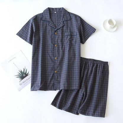 Pyjama Homme Coton “Carreaux Minima d’Été” – Ensemble Léger & Respirant, Style Classique
