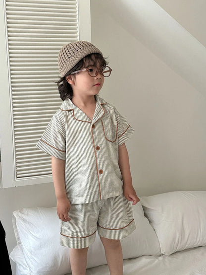 Pyjama Enfant Été “Carreaux Subtils” – Ensemble 2 Pièces en Coton Respirant, Manches Courtes, Style Classique