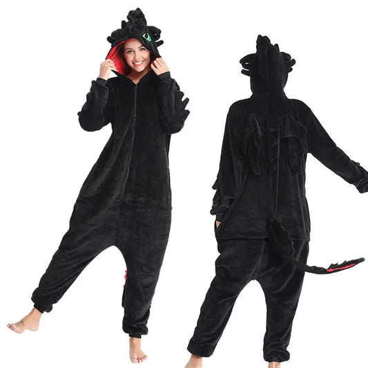 Kigurumi Dragon “Nuit d’Obsidienne” – Pilou Pilou Adulte, Hiver Chaud & Enveloppant
