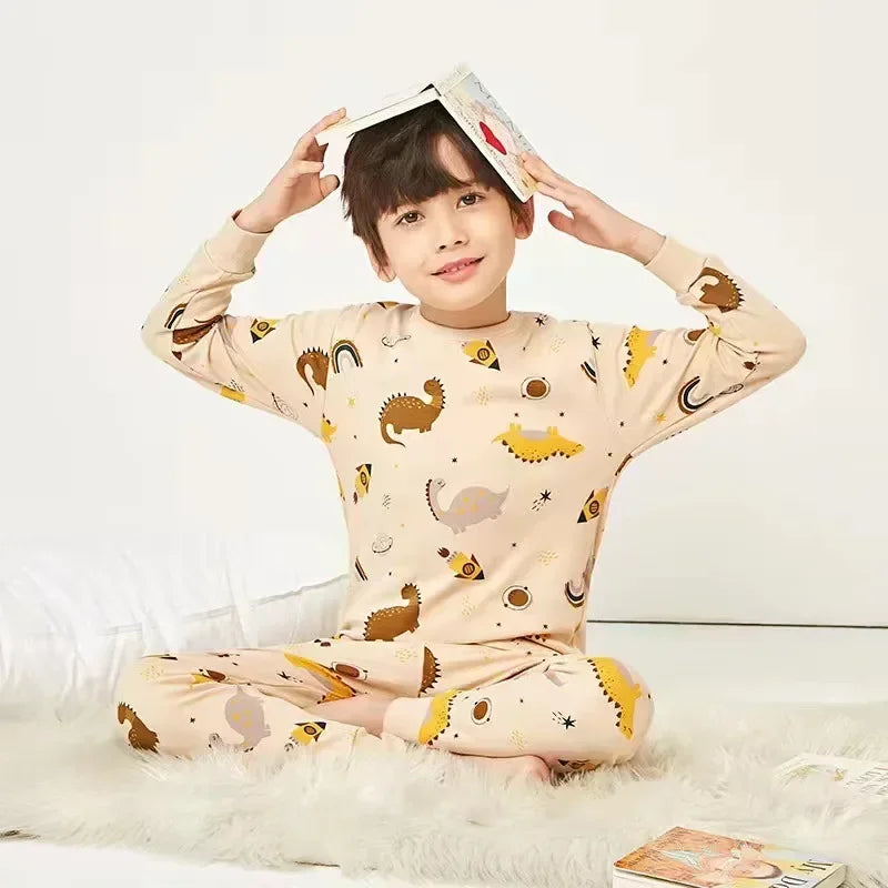 Pyjama Enfant Mi-Saison “Univers Illustré” – Ensemble 2 Pièces en Coton Doux, Manches Longues, Motifs Colorés Mixte