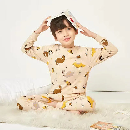 Pyjama Enfant Mi-Saison “Univers Illustré” – Ensemble 2 Pièces en Coton Doux, Manches Longues, Motifs Colorés Mixte