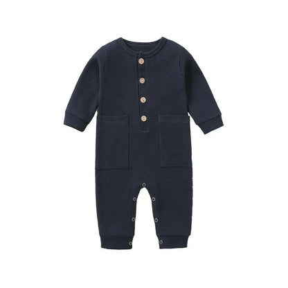 Pyjama Bébé Boutonné en Coton – Combinaison Manches Longues Mi-Saison 0-12 Mois