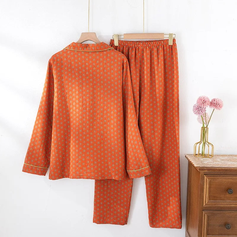 Pyjama Femme “Éclat Douillet” – Ensemble Long en Coton Gaufré