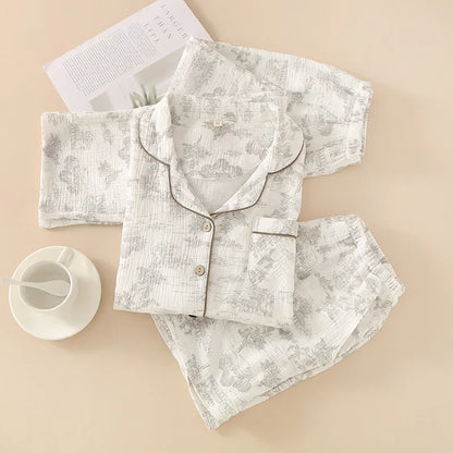 Pyjama Femme “Clair Matin” – Ensemble 3 Pièces en Coton à Imprimés Paysage