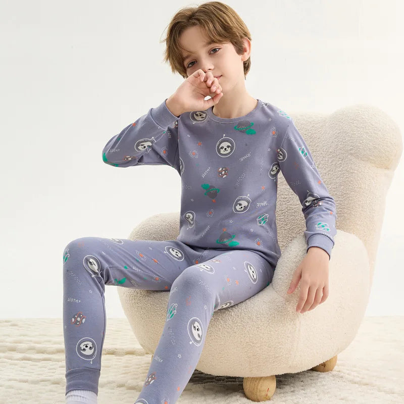 Pyjama Enfant Mi-Saison “Univers Illustré” – Ensemble 2 Pièces en Coton Doux, Manches Longues, Motifs Colorés Mixte