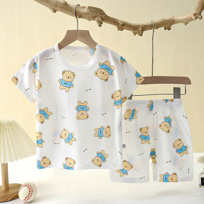 Pyjama Enfant Été “MiniMonde” – Ensemble 2 Pièces en Coton Léger à Motifs Marins, Respirant