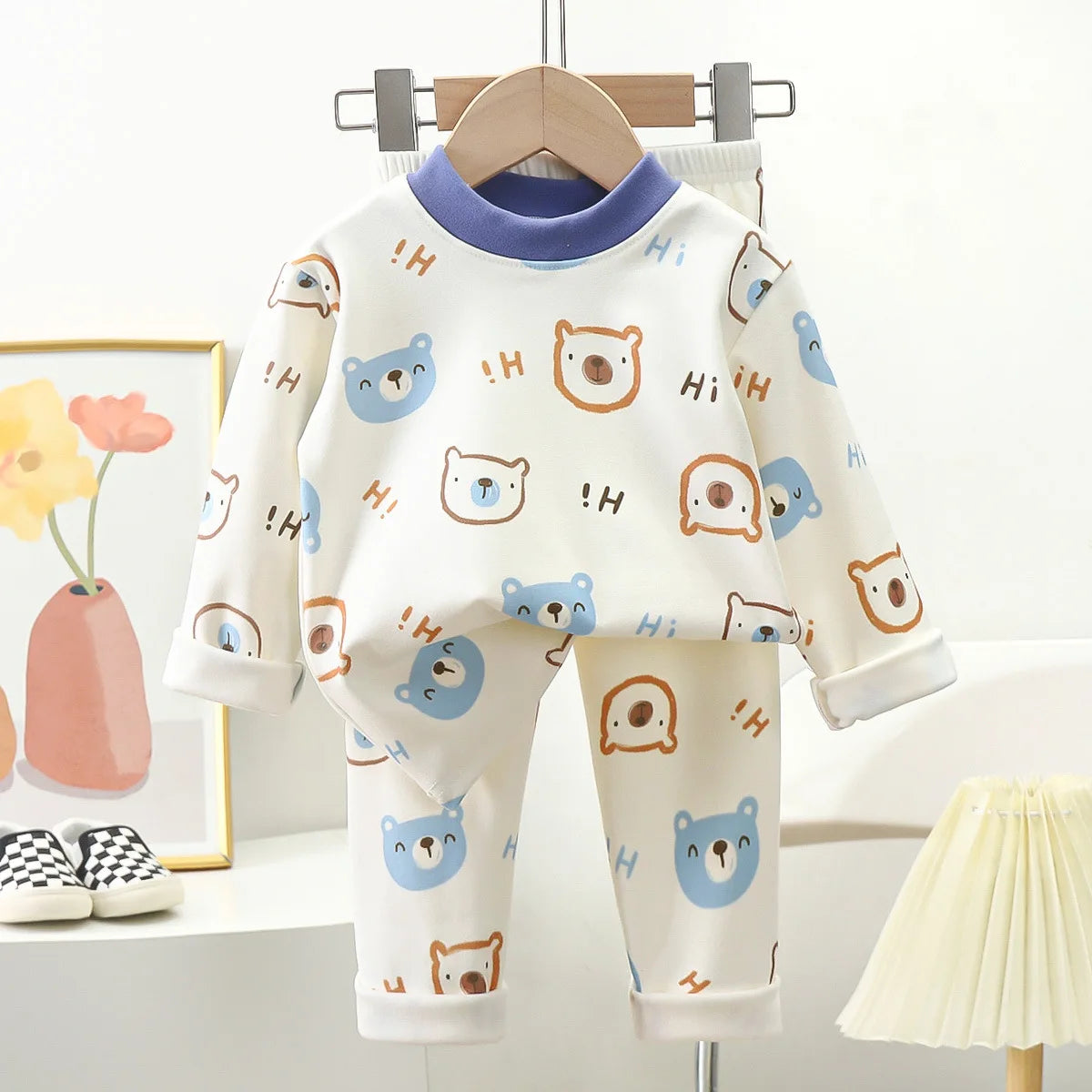 Pyjama Enfant “Cocon Hivernal” – Ensemble Chaud en Coton Épais Molletonné, Confort Doux et Protecteur