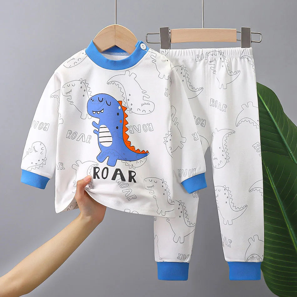 Pyjama Bébé & Enfant “Dino Cocoon” – Ensemble Automne/Hiver en Coton Doux, Imprimé Dinosaures