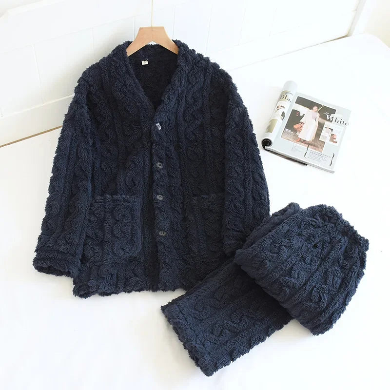Pyjama Homme “Le Nébuleux” – Ensemble Polaire Tricoté Chaud et Confort Hiver