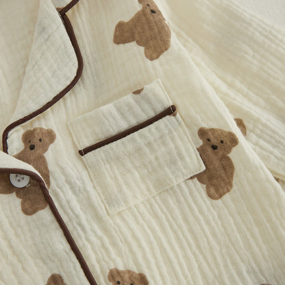 Pyjama Enfant “Ourson Chic” – Ensemble Automne/Hiver en Coton Chaud, 2 Pièces à Manches Longues