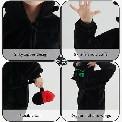 Kigurumi Dragon “Nuit d’Obsidienne” – Pilou Pilou Adulte, Hiver Chaud & Enveloppant