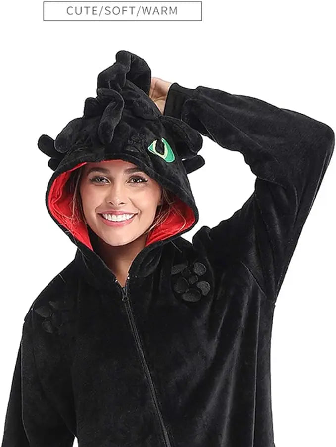 Kigurumi Dragon “Nuit d’Obsidienne” – Pilou Pilou Adulte, Hiver Chaud & Enveloppant