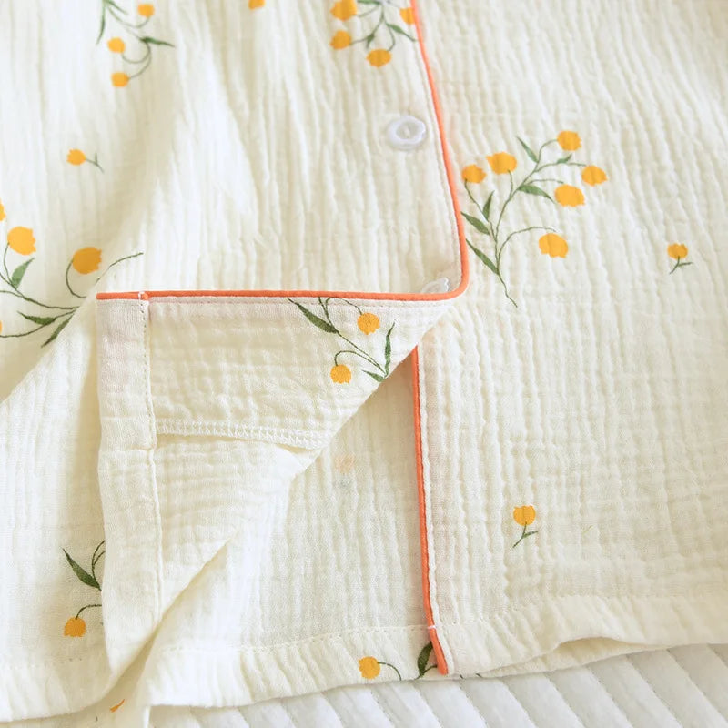 Pyjama Femme “Éclats d’Herbe” – Ensemble 2 ou 3 pièces Élégant en Coton Brodé, Léger & Respirant