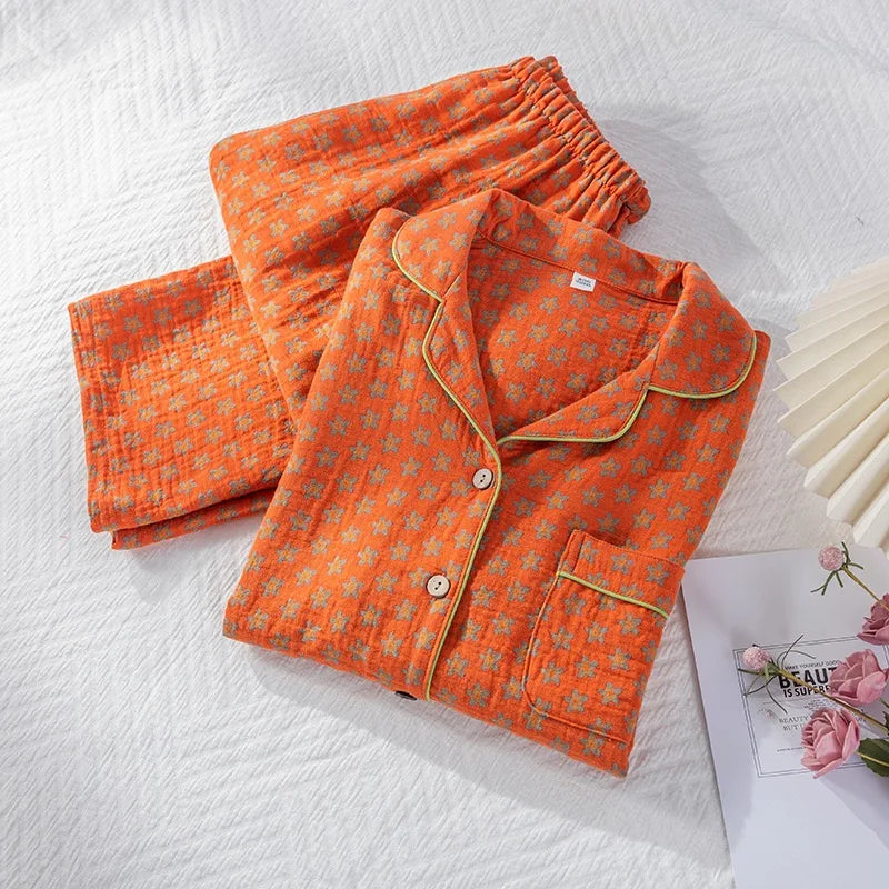 Pyjama Femme “Éclat Douillet” – Ensemble Long en Coton Gaufré