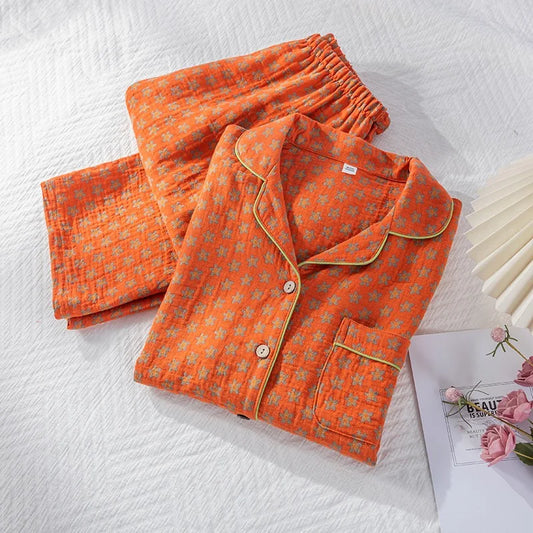 Pyjama Femme “Éclat Douillet” – Ensemble Long en Coton Gaufré