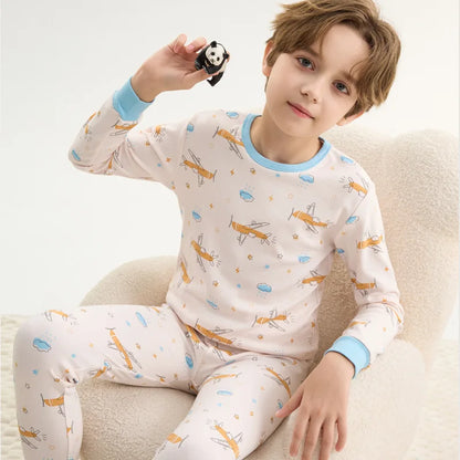 Pyjama Enfant Mi-Saison “Univers Illustré” – Ensemble 2 Pièces en Coton Doux, Manches Longues, Motifs Colorés Mixte