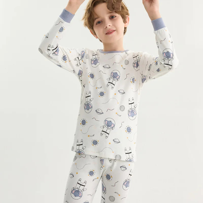 Pyjama Enfant Mi-Saison “Univers Illustré” – Ensemble 2 Pièces en Coton Doux, Manches Longues, Motifs Colorés Mixte