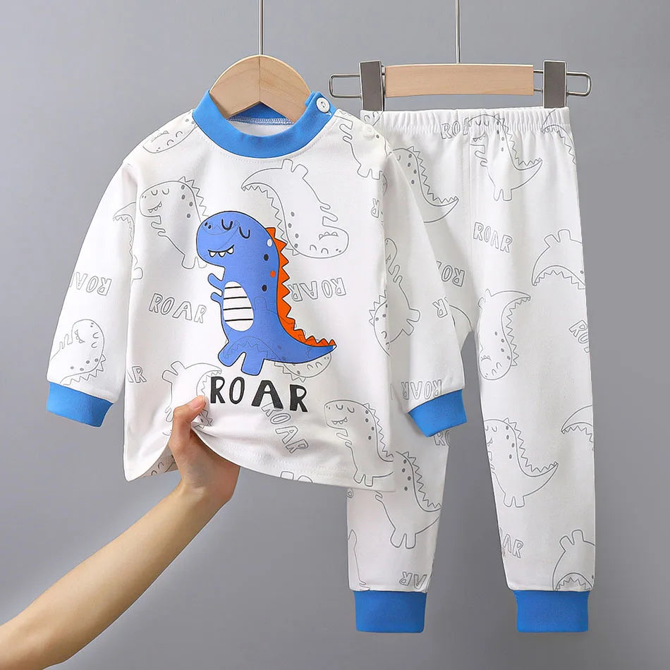 Pyjama Bébé & Enfant “Dino Cocoon” – Ensemble Automne/Hiver en Coton Doux, Imprimé Dinosaures
