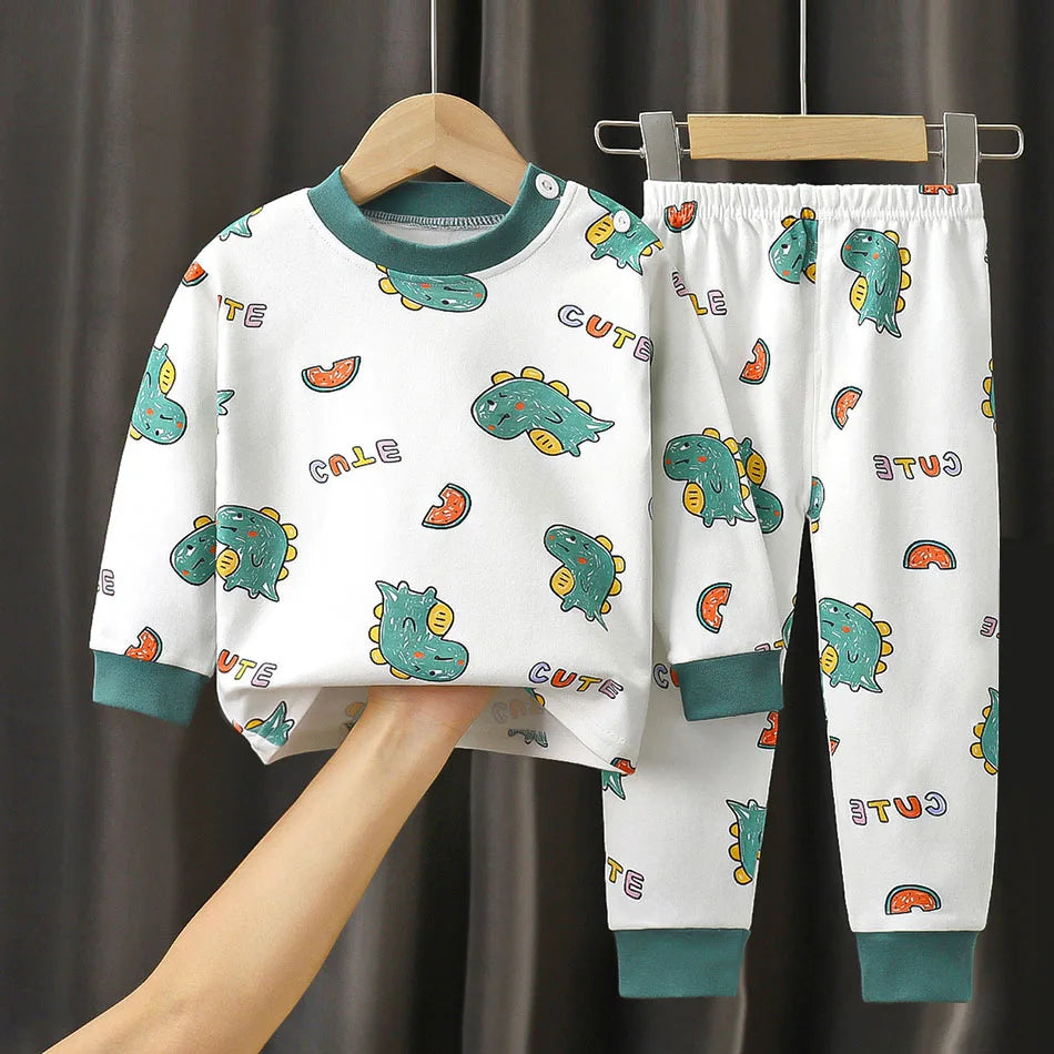 Pyjama Bébé & Enfant “Dino Cocoon” – Ensemble Automne/Hiver en Coton Doux, Imprimé Dinosaures