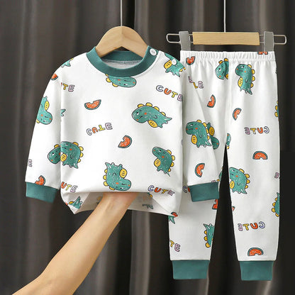 Pyjama Bébé & Enfant “Dino Cocoon” – Ensemble Automne/Hiver en Coton Doux, Imprimé Dinosaures