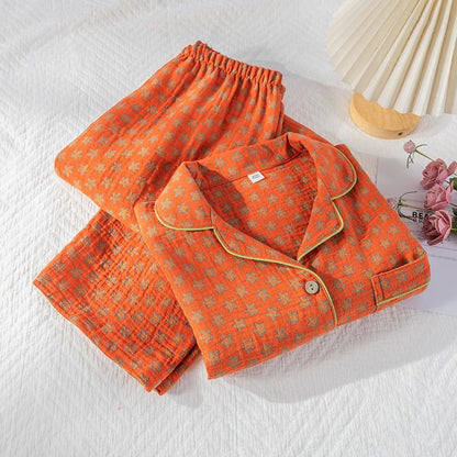 Pyjama Femme “Éclat Douillet” – Ensemble Long en Coton Gaufré