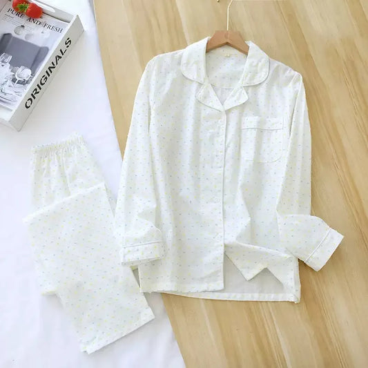 Pyjama Femme “Pluie Douce” – Ensemble en Coton, Style Intemporel et Confortable