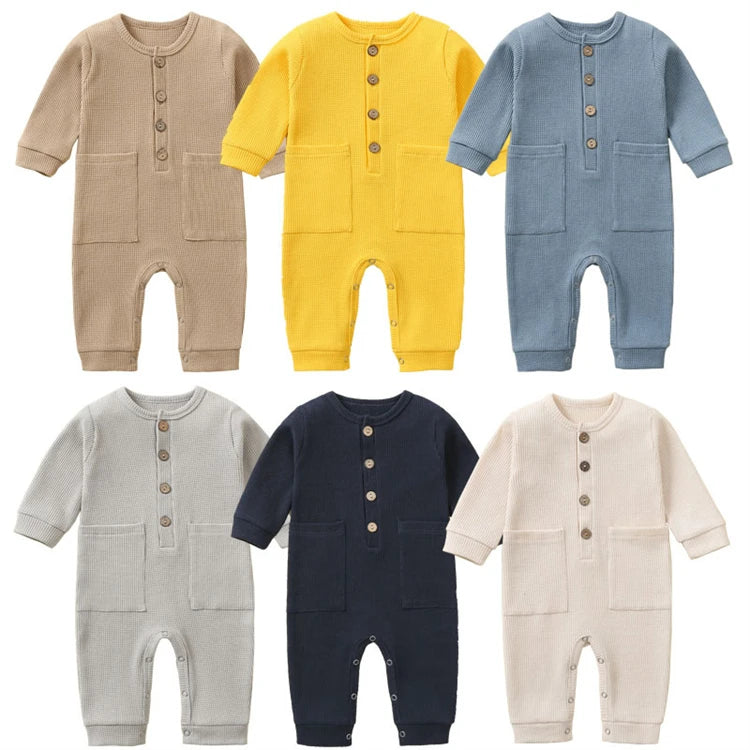 Pyjama Bébé Boutonné en Coton – Combinaison Manches Longues Mi-Saison 0-12 Mois