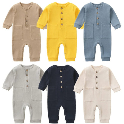 Pyjama Bébé Boutonné en Coton – Combinaison Manches Longues Mi-Saison 0-12 Mois
