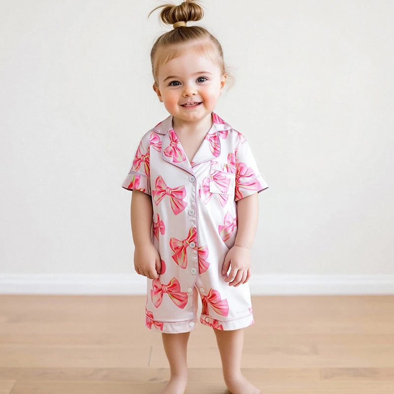 Pyjama Bébé Satin Été “Ruban de Lune” – Ensemble Léger Respirant Garçon & Fille