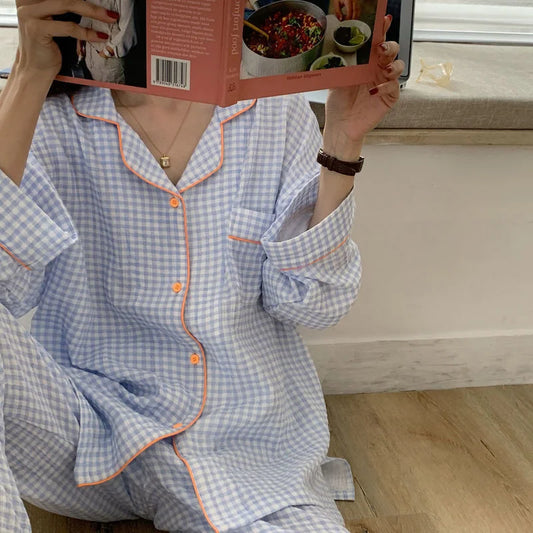 Pyjama Femme “Matin Calme” – Ensemble Long en Coton Doux