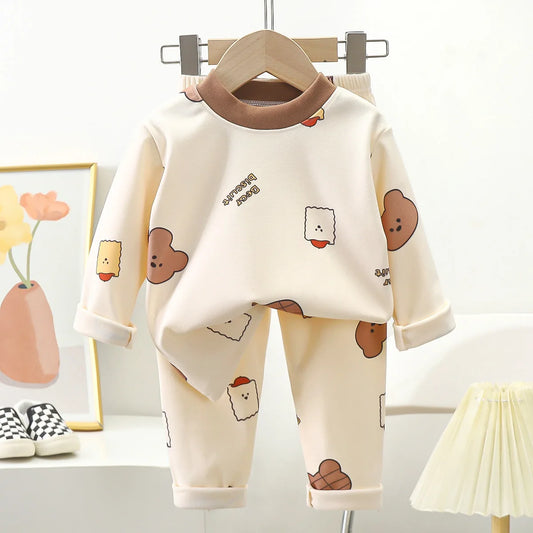 Pyjama Enfant “Cocon Hivernal” – Ensemble Chaud en Coton Épais Molletonné, Confort Doux et Protecteur
