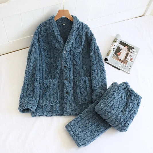 Pyjama Homme “Le Nébuleux” – Ensemble Polaire Tricoté Chaud et Confort Hiver