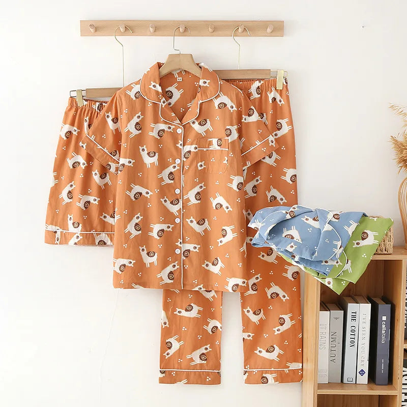 Pyjama Femme “Sieste Graphique” – Ensemble 2-en-1 en Gaze de Coton Doux & Respirant