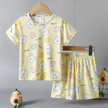 Pyjama Enfant Été “Cocon Instinctif” – Ensemble 2 Pièces en Coton Léger à Motifs Animaux, Manches Courtes